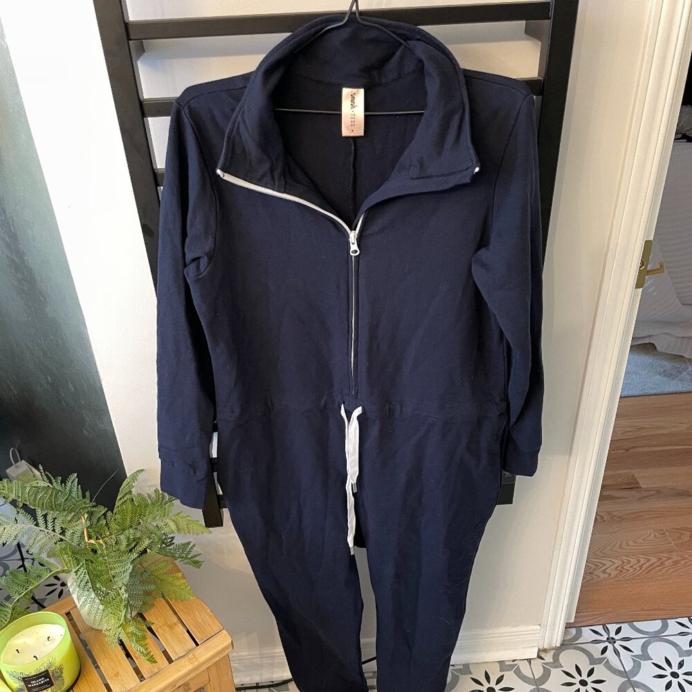 Title: Smash + Tess Navy Blue Zip-Front Jumpsuit / Romper – Size M